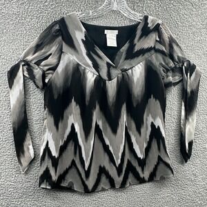 Womens Abstract Ikat Indie Artsy Blouse M Neutral Flowy Lightweight Modern Lined